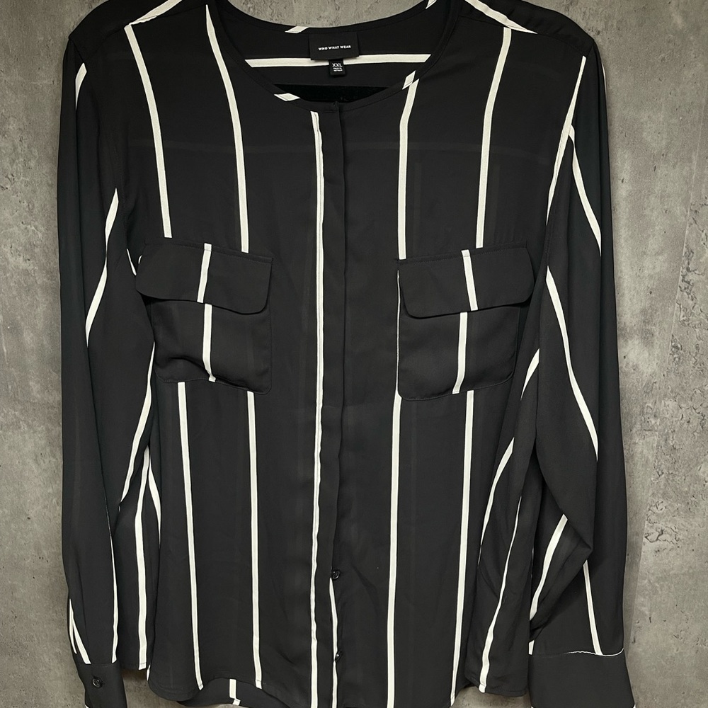 Plus Size Stripe Button up Blouse
